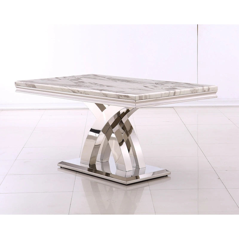 Table à manger rectangulaire noire/argentée, piètement double en X, 6 places