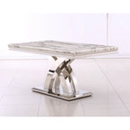 Table à manger rectangulaire noire/argentée, piètement double en X, 6 places
