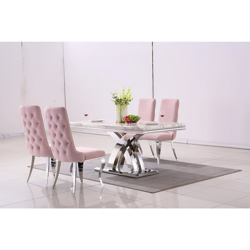 Table à manger rectangulaire noire/argentée, piètement double en X, 6 places