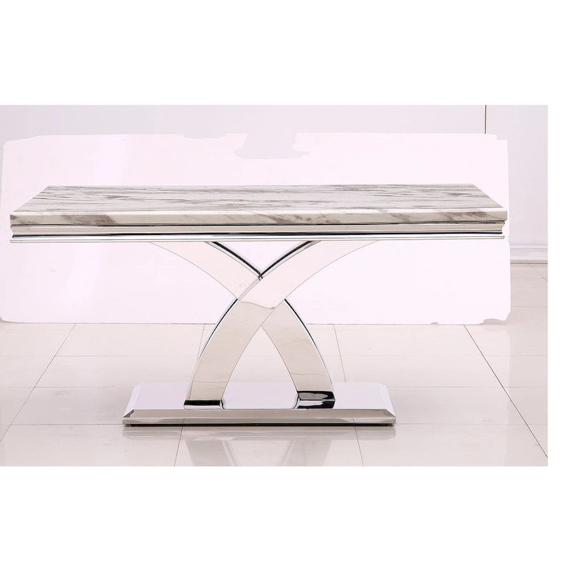 Table à manger rectangulaire noire/argentée, piètement double en X, 6 places