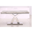 Table à manger rectangulaire noire/argentée, piètement double en X, 6 places
