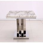 Table à manger rectangulaire noire/argentée, piètement double en X, 6 places