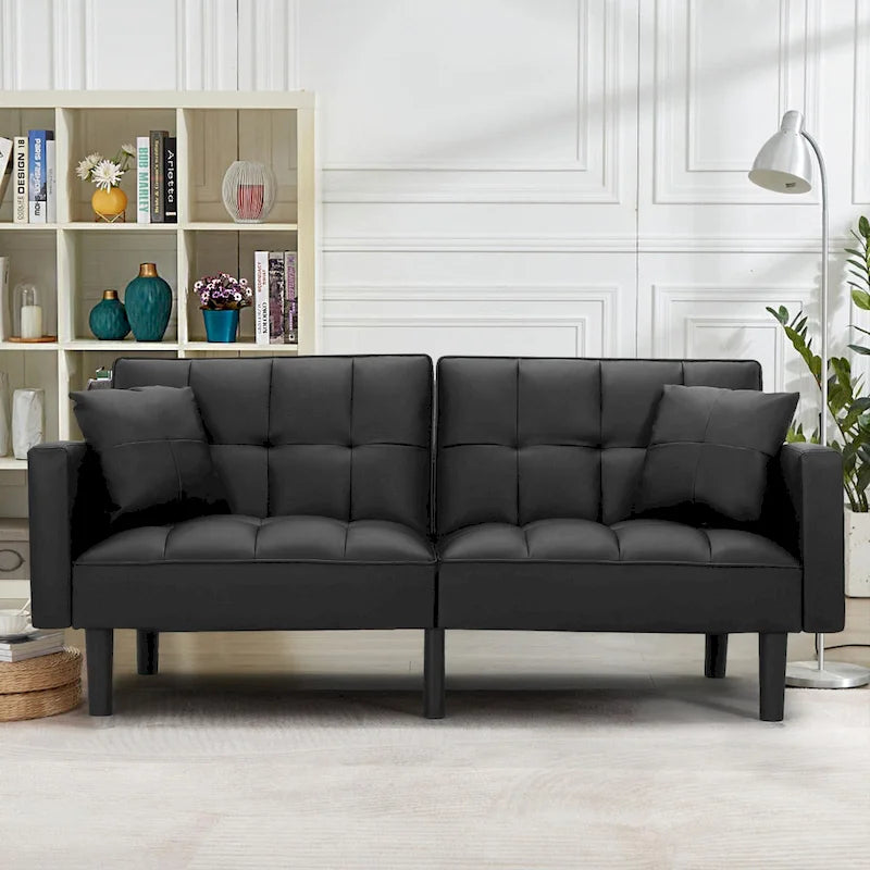 Canapé-lit futon convertible, similicuir, inclinable 3 positions, 1 place (Chêne/Kaki, Gris, Noir, Marron)