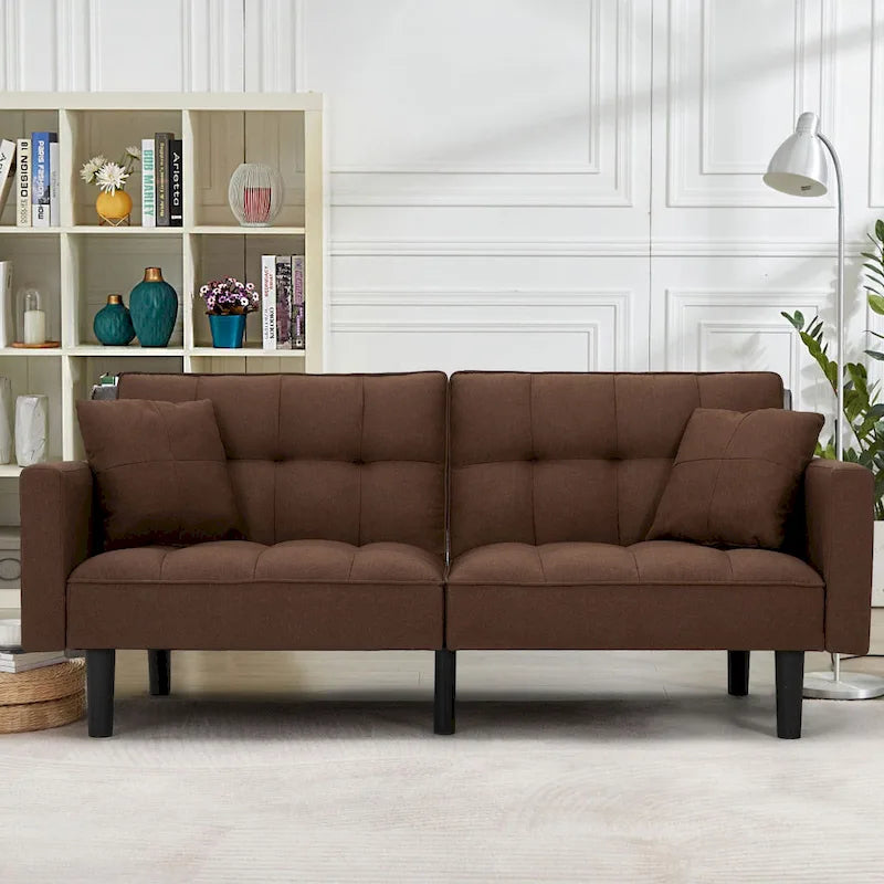 Canapé-lit futon convertible, similicuir, inclinable 3 positions, 1 place (Chêne/Kaki, Gris, Noir, Marron)