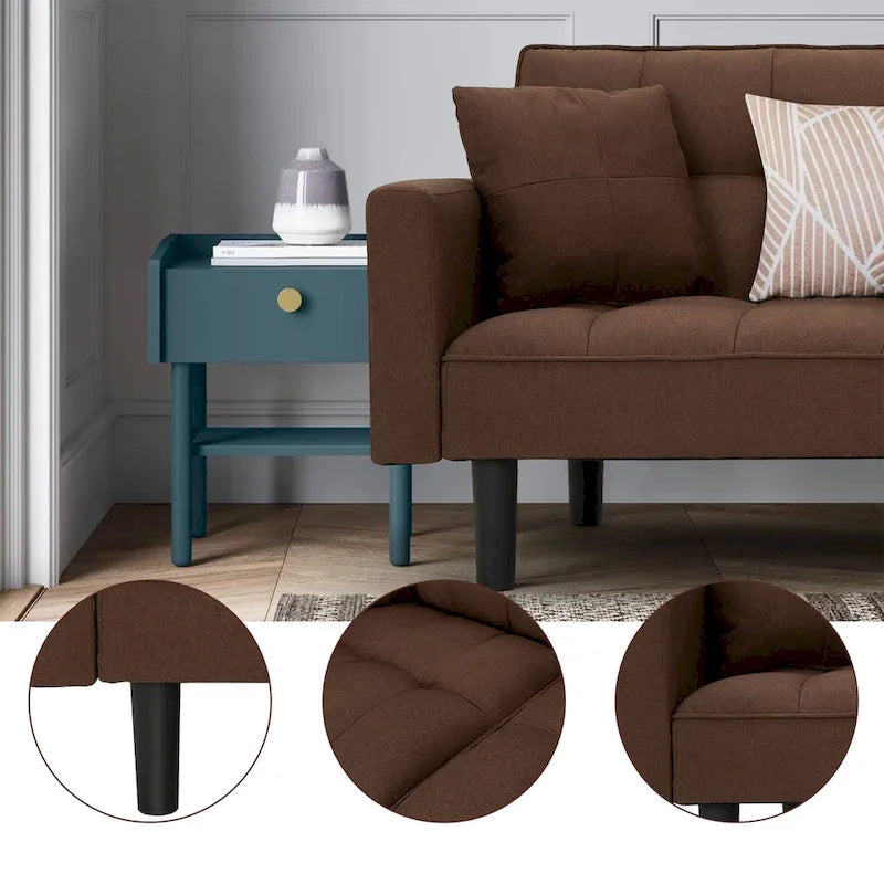 Canapé-lit futon convertible, similicuir, inclinable 3 positions, 1 place (Chêne/Kaki, Gris, Noir, Marron)