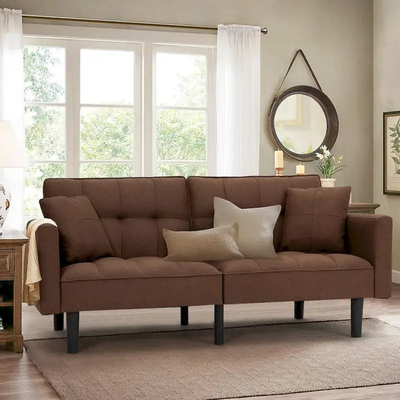 Canapé-lit futon convertible, similicuir, inclinable 3 positions, 1 place (Chêne/Kaki, Gris, Noir, Marron)