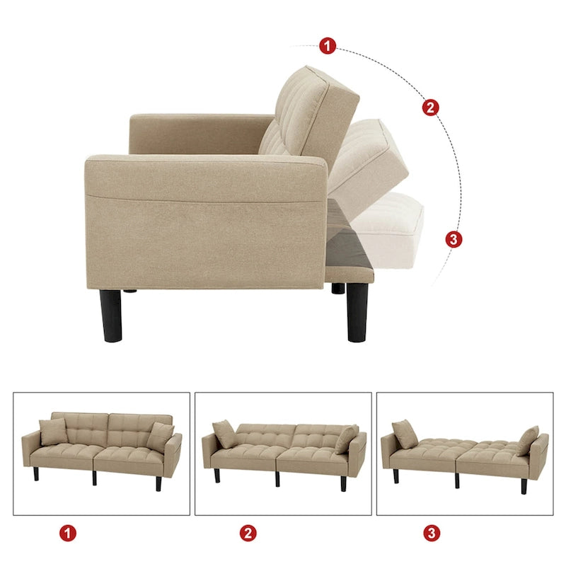 Canapé-lit futon convertible, similicuir, inclinable 3 positions, 1 place (Chêne/Kaki, Gris, Noir, Marron)