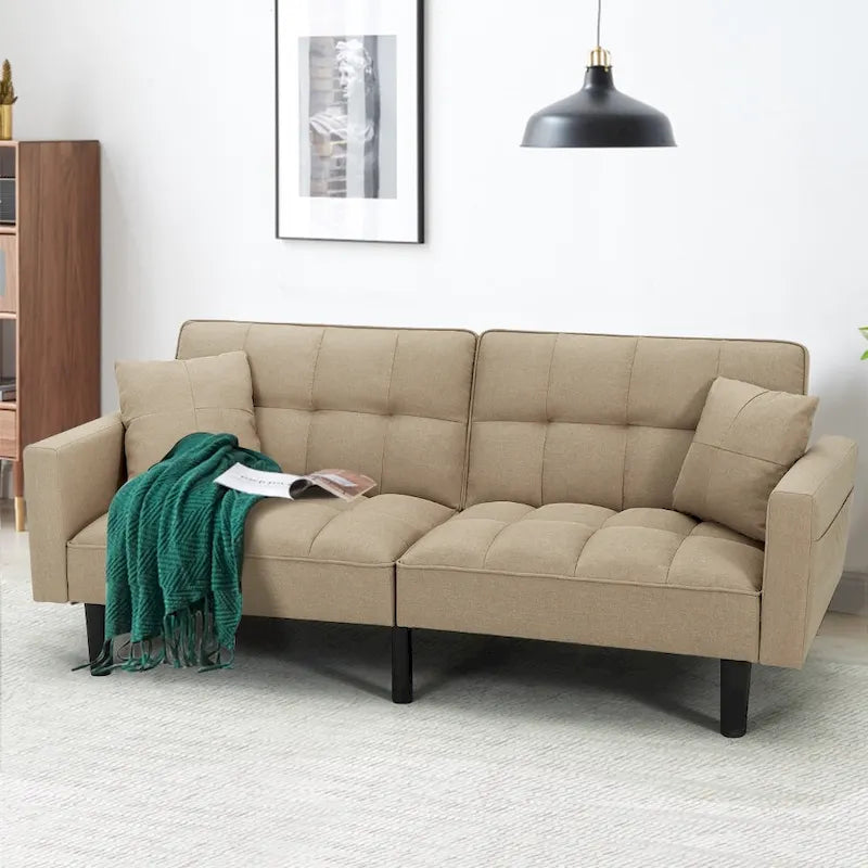Canapé-lit futon convertible, similicuir, inclinable 3 positions, 1 place (Chêne/Kaki, Gris, Noir, Marron)