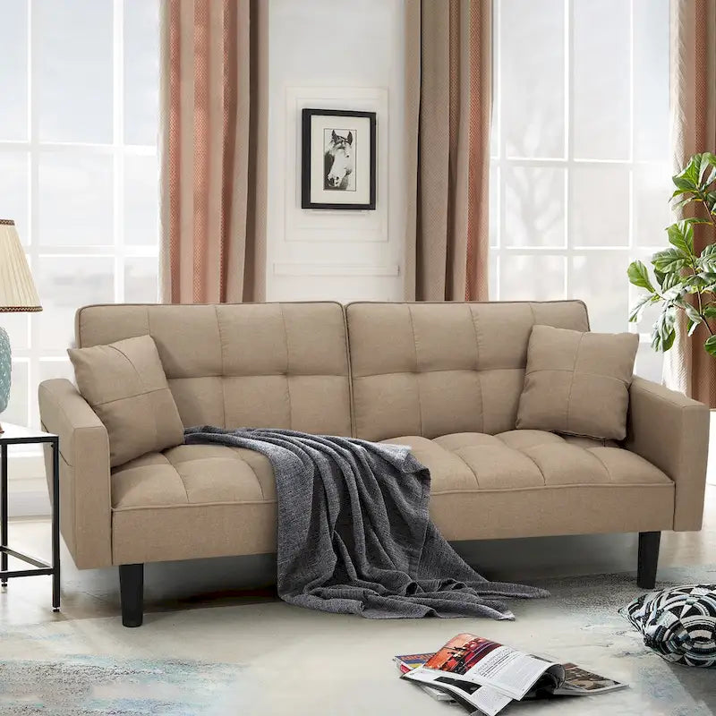 Canapé-lit futon convertible, similicuir, inclinable 3 positions, 1 place (Chêne/Kaki, Gris, Noir, Marron)