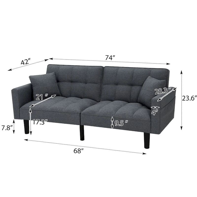 Canapé-lit futon convertible, similicuir, inclinable 3 positions, 1 place (Chêne/Kaki, Gris, Noir, Marron)