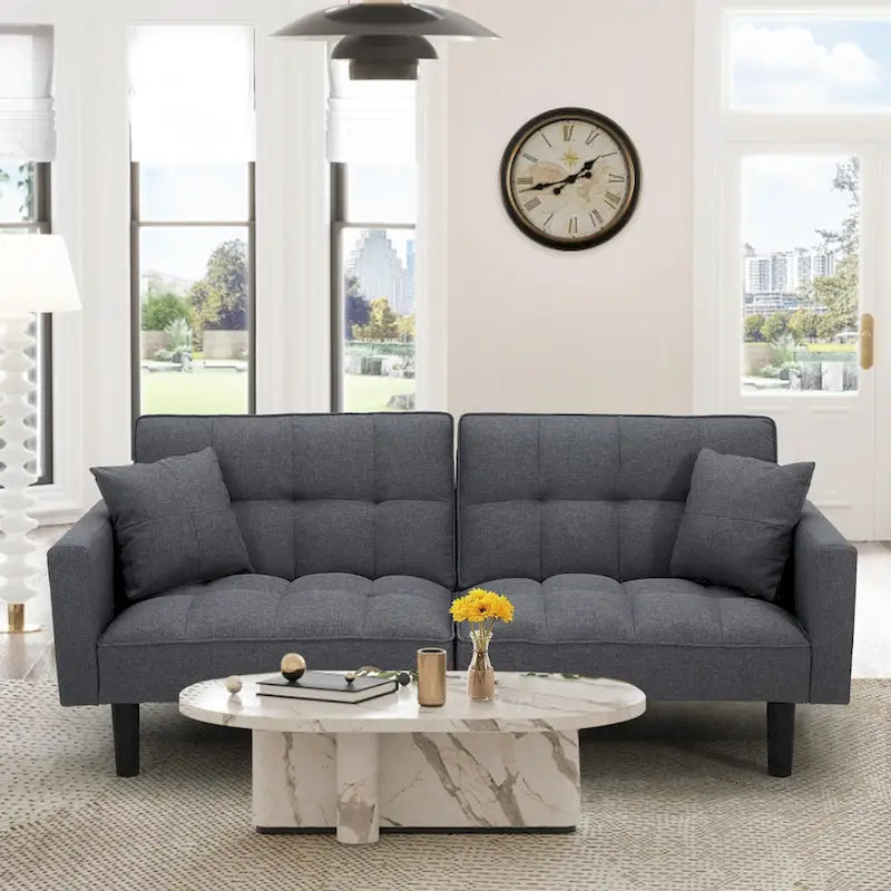 Canapé-lit futon convertible, similicuir, inclinable 3 positions, 1 place (Chêne/Kaki, Gris, Noir, Marron)