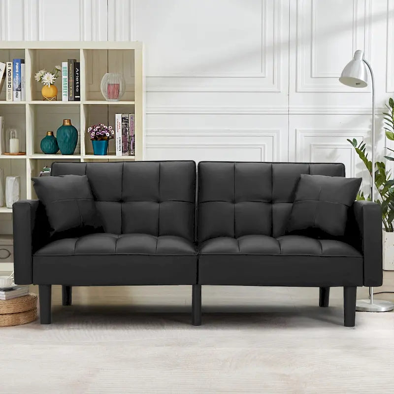 Canapé-lit futon convertible, similicuir, inclinable 3 positions, 1 place (Chêne/Kaki, Gris, Noir, Marron)
