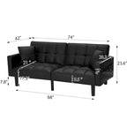 Canapé-lit futon convertible, similicuir, inclinable 3 positions, 1 place (Chêne/Kaki, Gris, Noir, Marron)