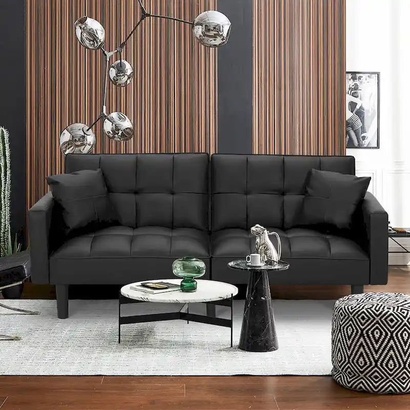 Canapé-lit futon convertible, similicuir, inclinable 3 positions, 1 place (Chêne/Kaki, Gris, Noir, Marron)