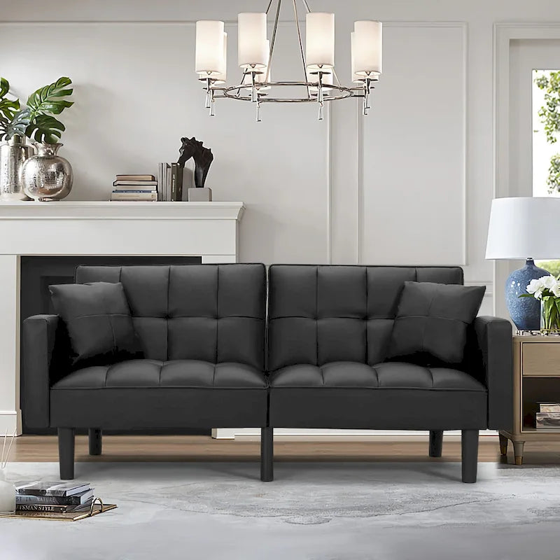 Canapé-lit futon convertible, similicuir, inclinable 3 positions, 1 place (Chêne/Kaki, Gris, Noir, Marron)