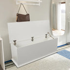 Banc de rangement avec dessus relevable, 1 place, en bois manufacturé, blanc/noir