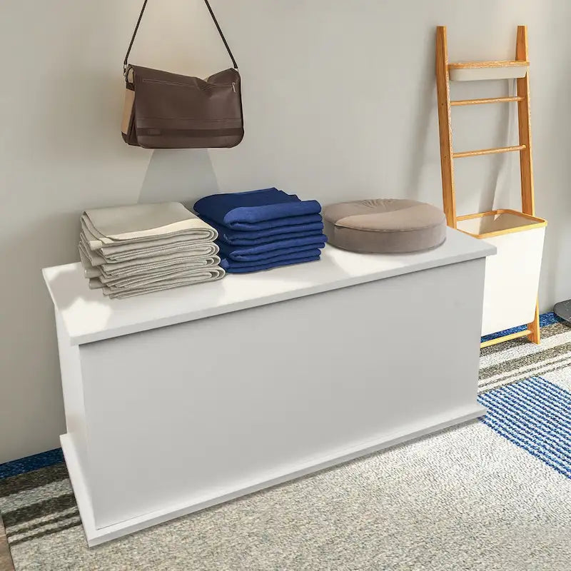 Banc de rangement avec dessus relevable, 1 place, en bois manufacturé, blanc/noir