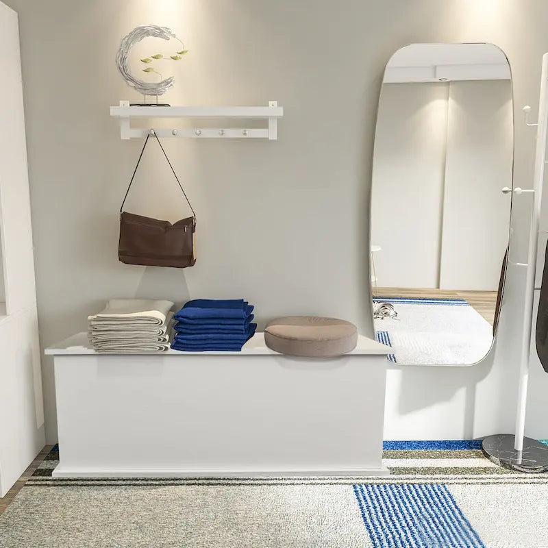 Banc de rangement avec dessus relevable, 1 place, en bois manufacturé, blanc/noir