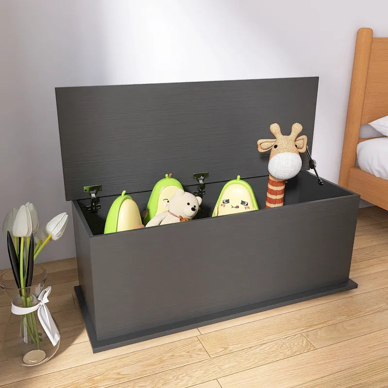 Banc de rangement avec dessus relevable, 1 place, en bois manufacturé, blanc/noir
