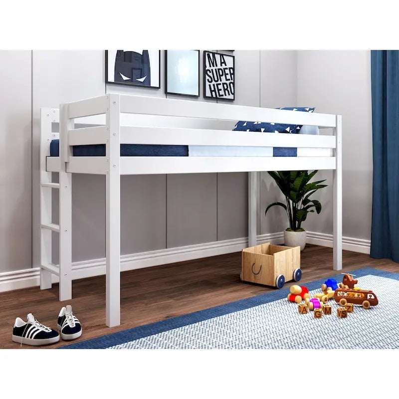 Lit jumeau bas avec échelle d'extrémité – Cerisier / Gris / Blanc / Bleu, Simple