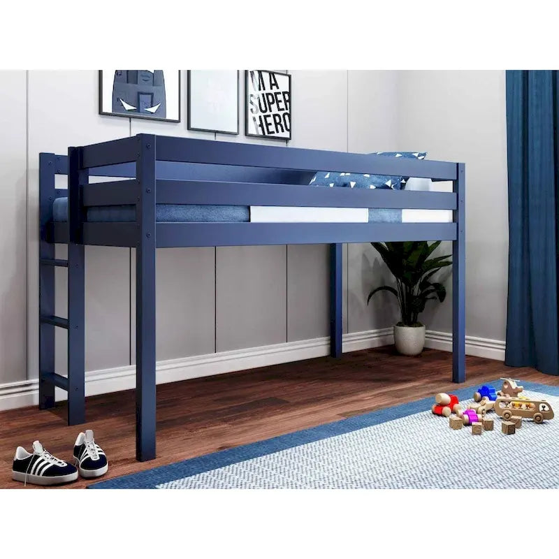 Lit jumeau bas avec échelle d'extrémité – Cerisier / Gris / Blanc / Bleu, Simple