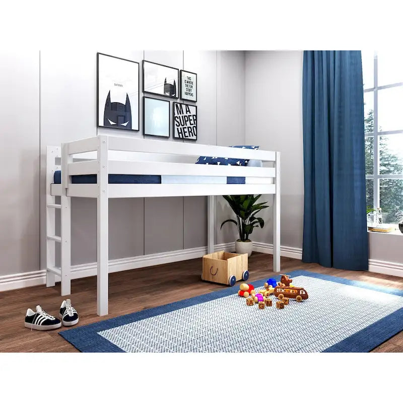 Lit jumeau bas avec échelle d'extrémité – Cerisier / Gris / Blanc / Bleu, Simple