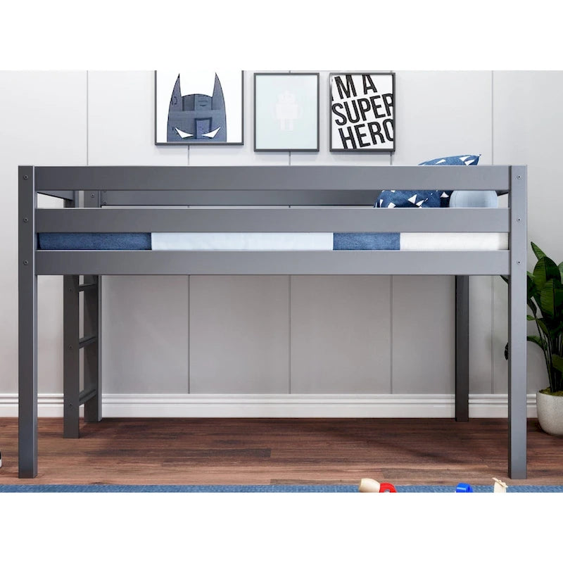 Lit jumeau bas avec échelle d'extrémité – Cerisier / Gris / Blanc / Bleu, Simple