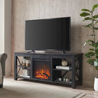 Meuble TV de ferme avec insert de cheminée électrique, convient aux téléviseurs jusqu'à 65 pouces
