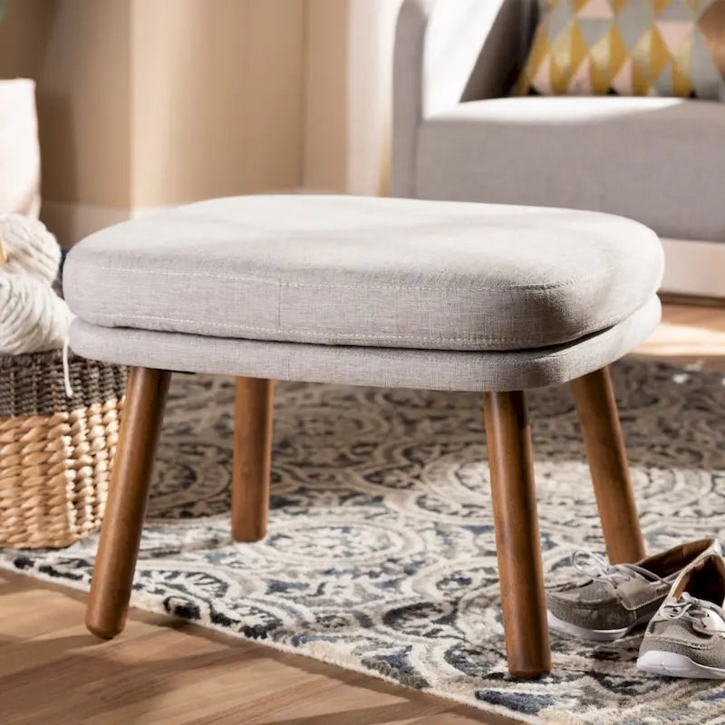 Pouf en tissu gris/beige de style Mid-Century – 1 place