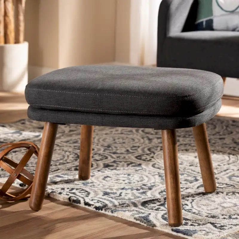 Pouf en tissu gris/beige de style Mid-Century – 1 place