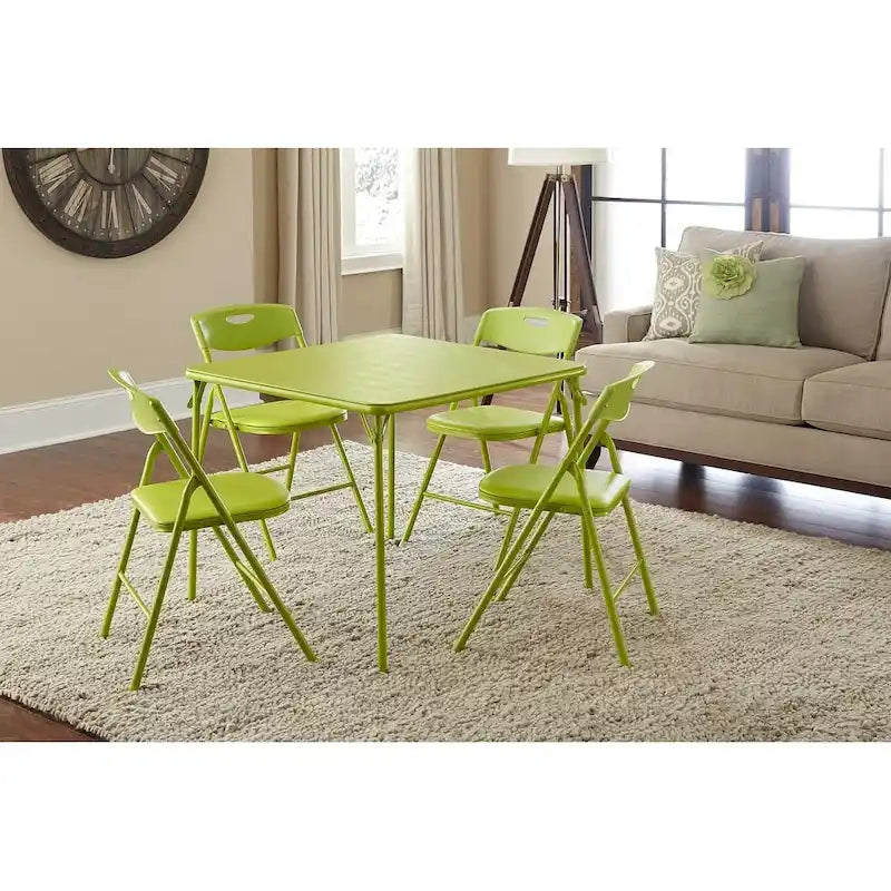 Ensemble de table pliante et 4 chaises, 5 pièces, sarcelle / noir / vert pomme / lin antique