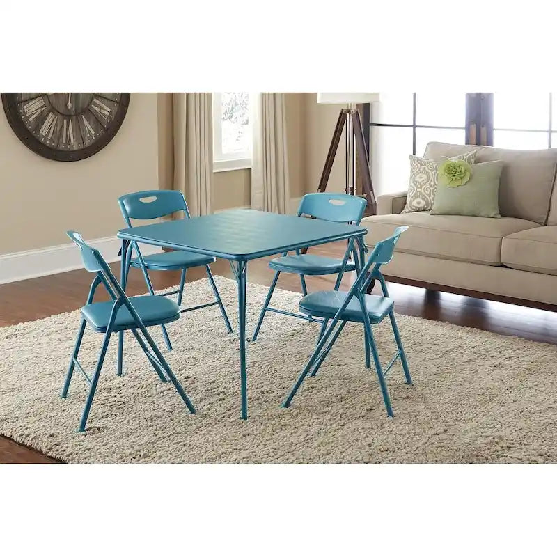 Ensemble de table pliante et 4 chaises, 5 pièces, sarcelle / noir / vert pomme / lin antique