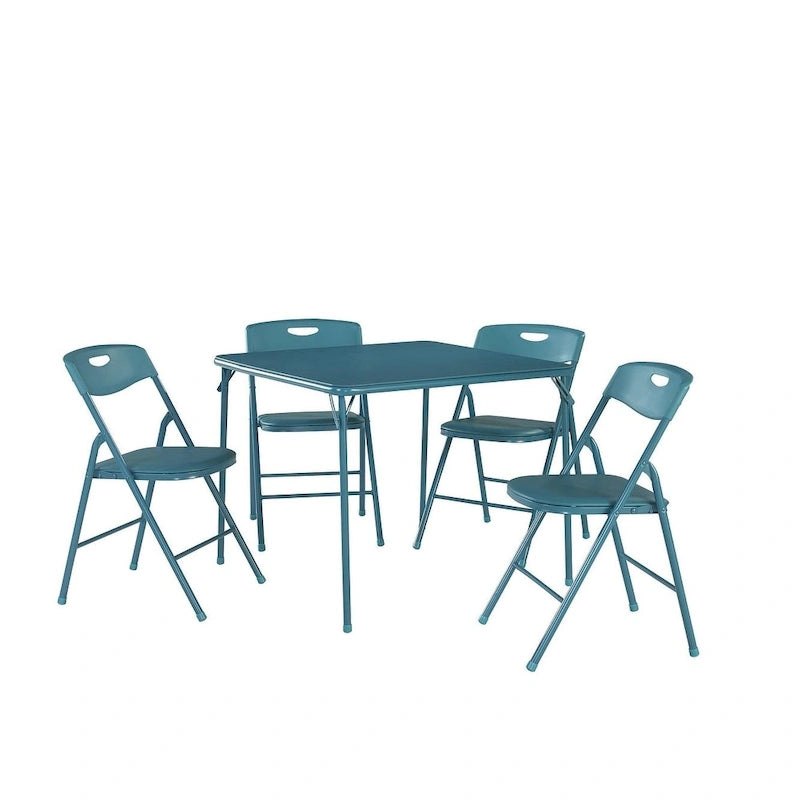 Ensemble de table pliante et 4 chaises, 5 pièces, sarcelle / noir / vert pomme / lin antique