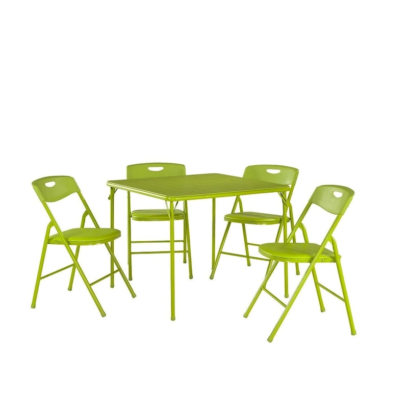 Ensemble de table pliante et 4 chaises, 5 pièces, sarcelle / noir / vert pomme / lin antique