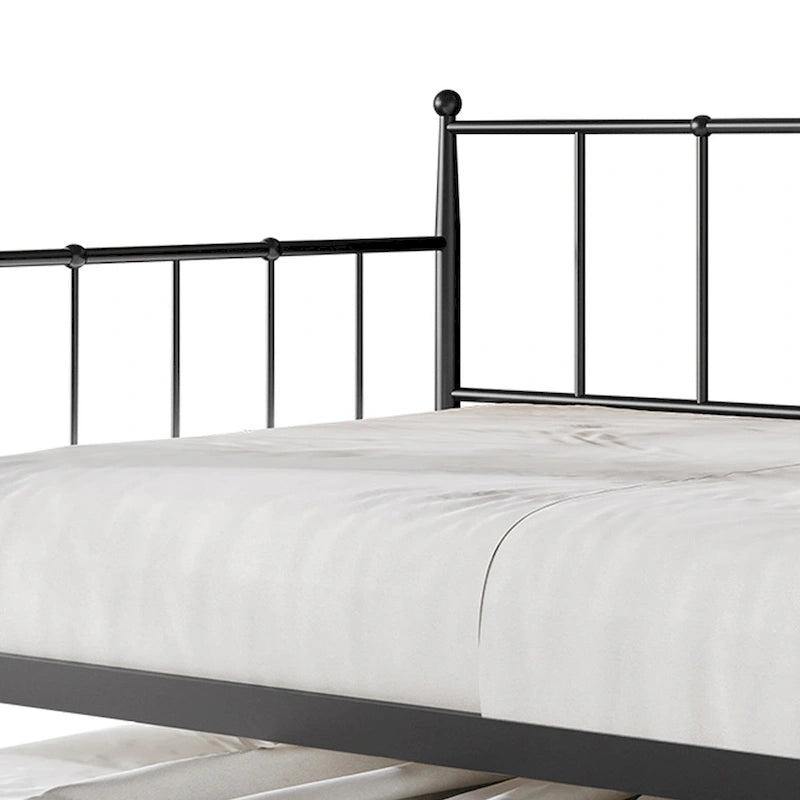 Lit de repos double en métal avec lit gigogne – Marron / Noir / Blanc, 2 couchages