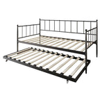 Lit de repos double en métal avec lit gigogne – Marron / Noir / Blanc, 2 couchages