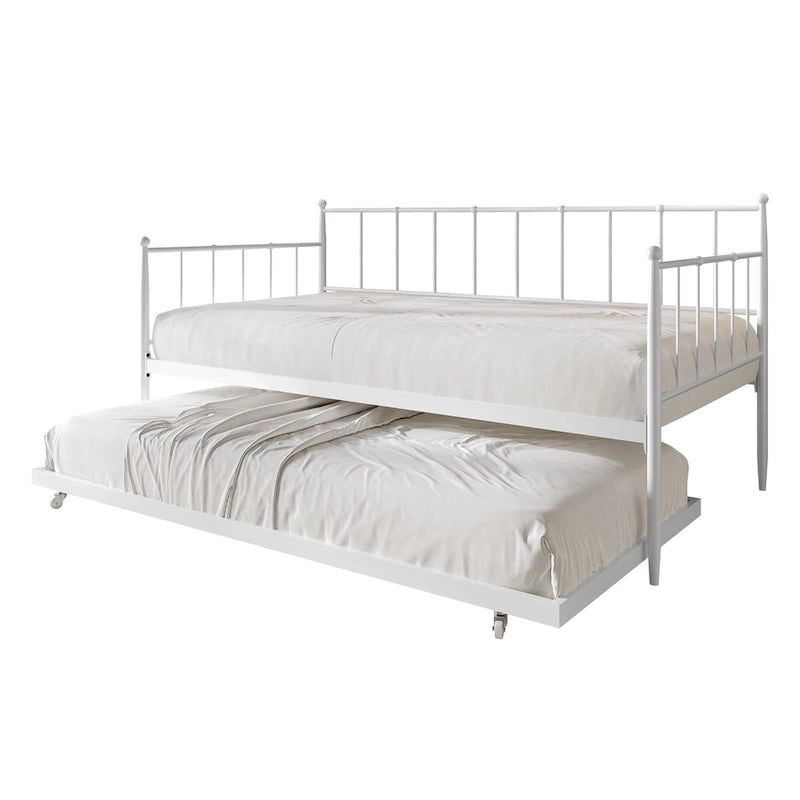 Lit de repos double en métal avec lit gigogne – Marron / Noir / Blanc, 2 couchages