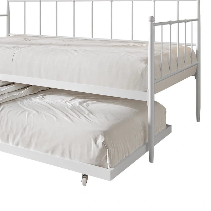 Lit de repos double en métal avec lit gigogne – Marron / Noir / Blanc, 2 couchages