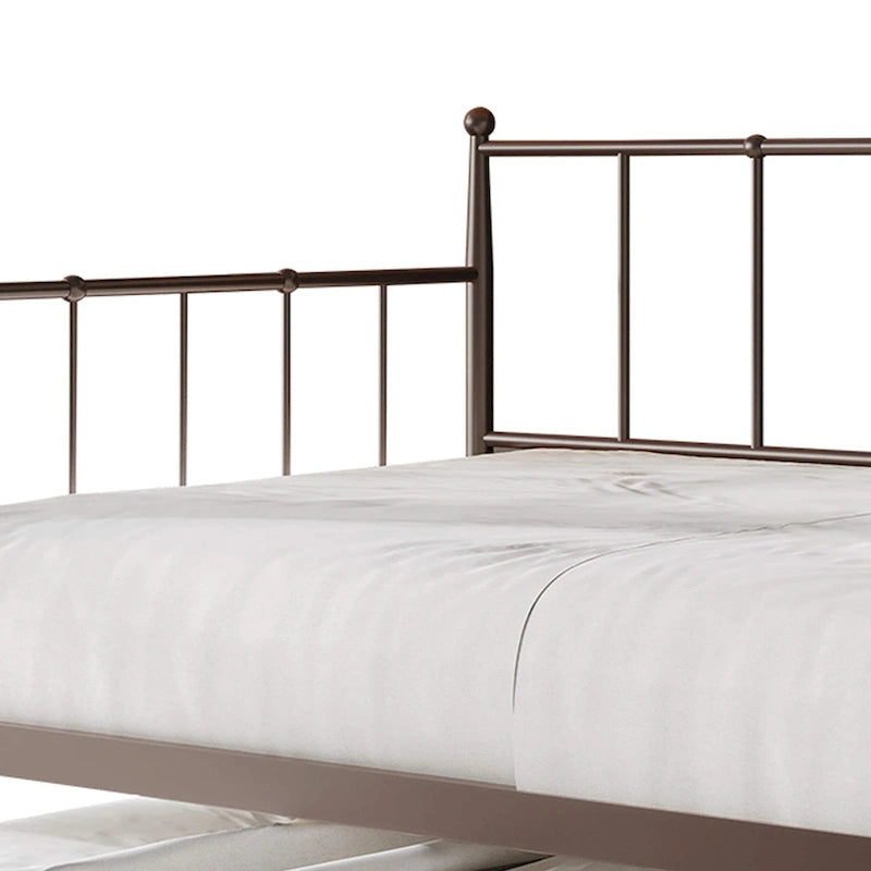 Lit de repos double en métal avec lit gigogne – Marron / Noir / Blanc, 2 couchages