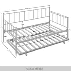 Lit de repos double en métal avec lit gigogne – Marron / Noir / Blanc, 2 couchages