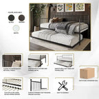 Lit de repos double en métal avec lit gigogne – Marron / Noir / Blanc, 2 couchages