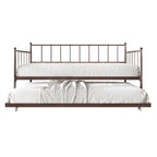 Lit de repos double en métal avec lit gigogne – Marron / Noir / Blanc, 2 couchages