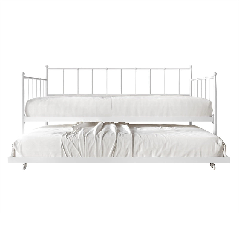 Lit de repos double en métal avec lit gigogne – Marron / Noir / Blanc, 2 couchages