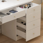 Coiffeuse Blanche avec Tabouret et Miroir LED 3 Couleurs, 1 Personne, 100 cm L