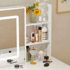 Coiffeuse Blanche avec Tabouret et Miroir LED 3 Couleurs, 1 Personne, 100 cm L
