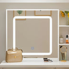 Coiffeuse Blanche avec Tabouret et Miroir LED 3 Couleurs, 1 Personne, 100 cm L