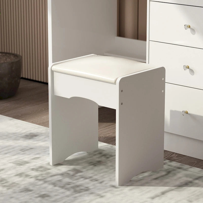 Coiffeuse Blanche avec Tabouret et Miroir LED 3 Couleurs, 1 Personne, 100 cm L