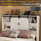 Cadre de lit Queen blanc style ferme avec rangement, pour 1 à 2 personnes