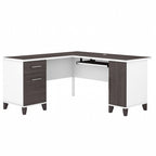 Bureau en L avec tiroirs et rangement, coloris gris cendré / gris tempête / blanc / noyer / chêne