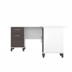 Bureau en L avec tiroirs et rangement, coloris gris cendré / gris tempête / blanc / noyer / chêne